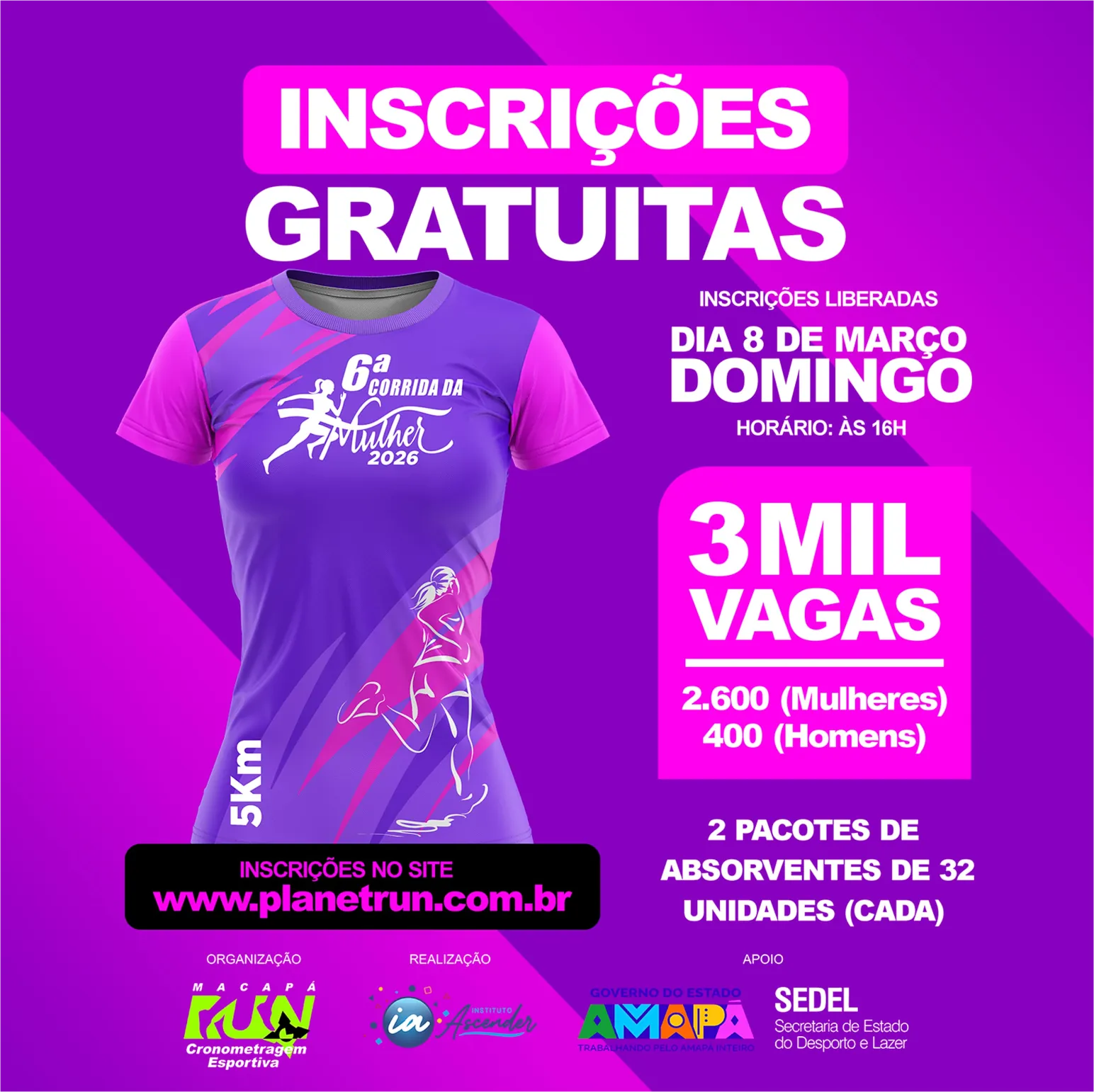 Corrida da Mulher — inscrições amanhã às 16h no Planet Run
